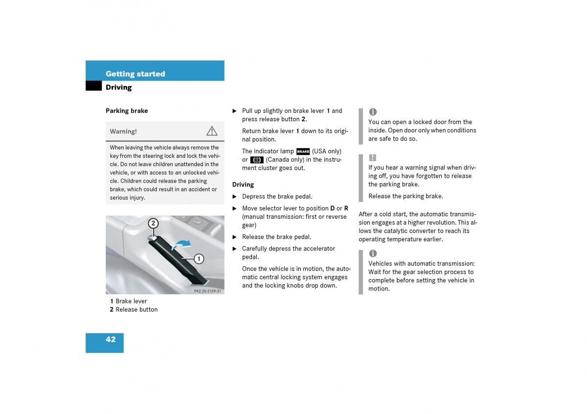 Mercedes Benz SLK R170 owners manual / page 42