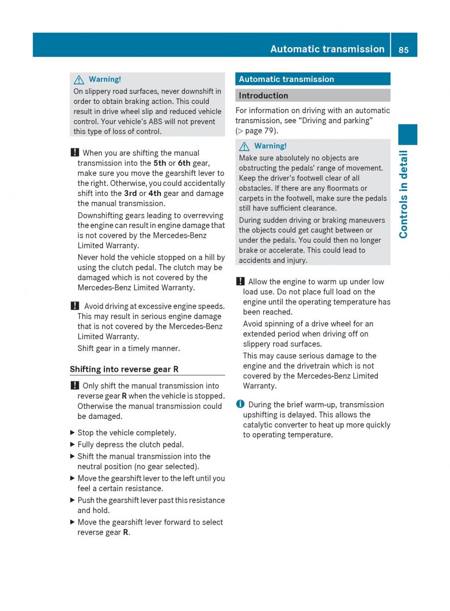 Mercedes Benz SLK R171 owners manual / page 87