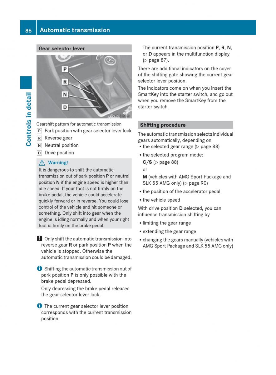 Mercedes Benz SLK R171 owners manual / page 88