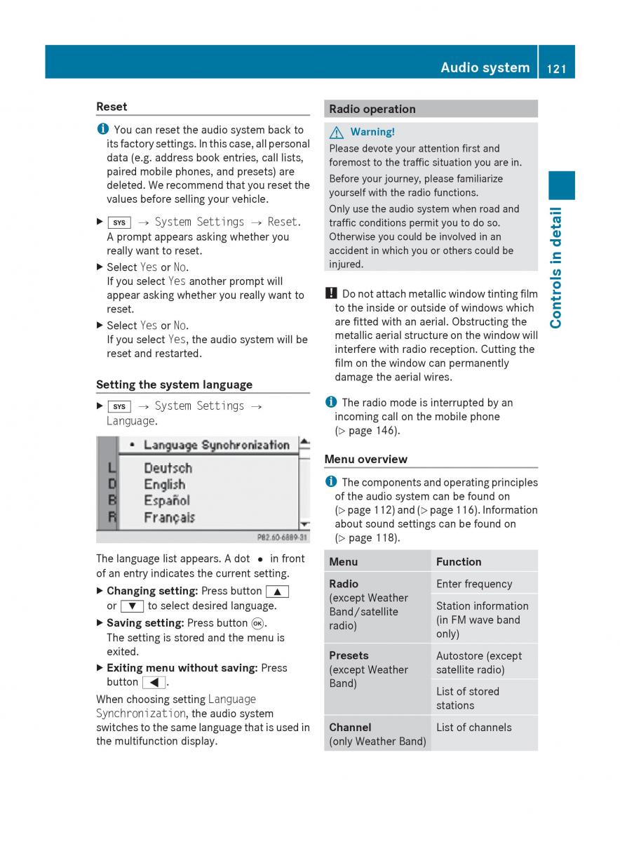 Mercedes Benz SLK R171 owners manual / page 123