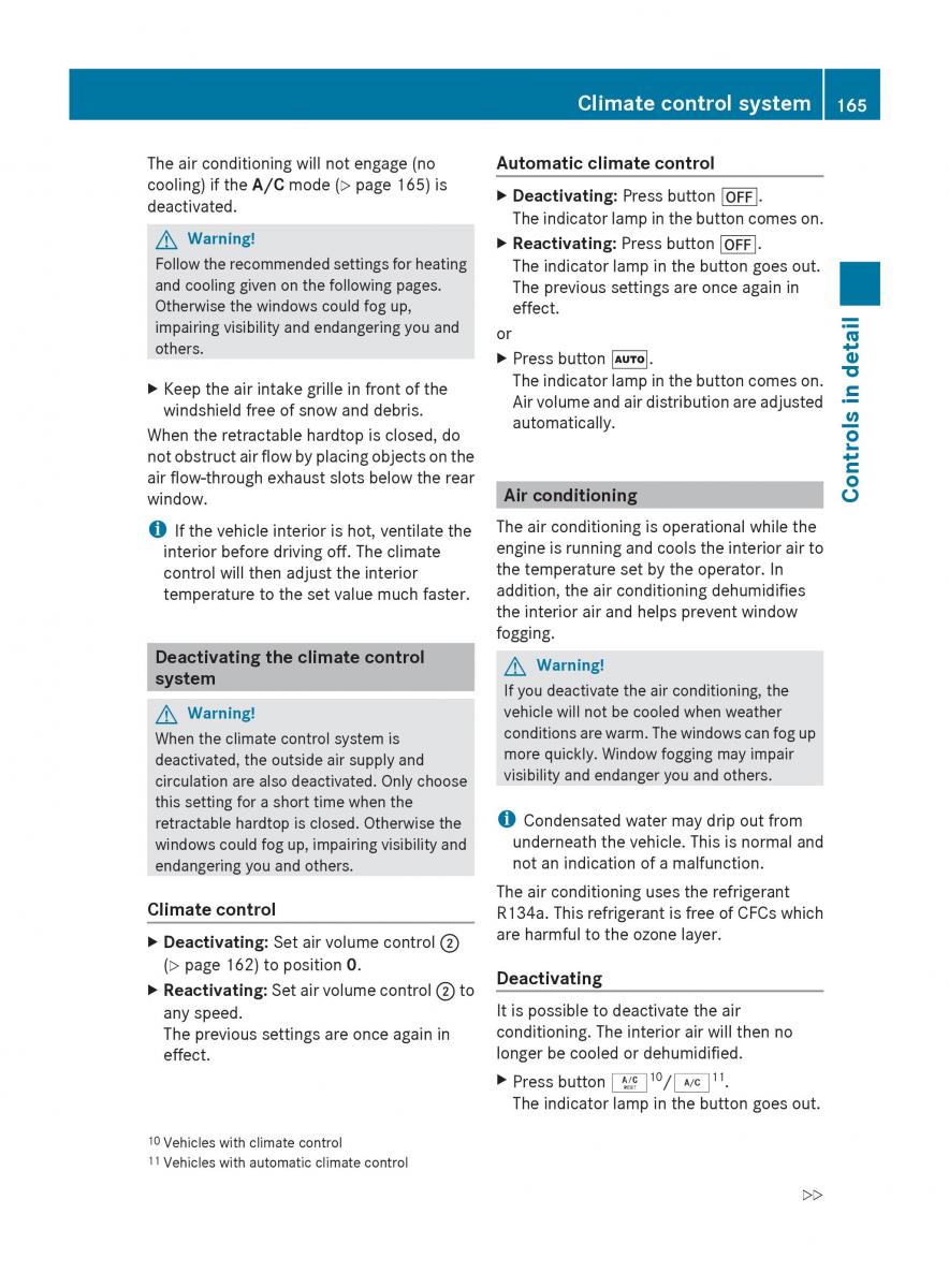 Mercedes Benz SLK R171 owners manual / page 167