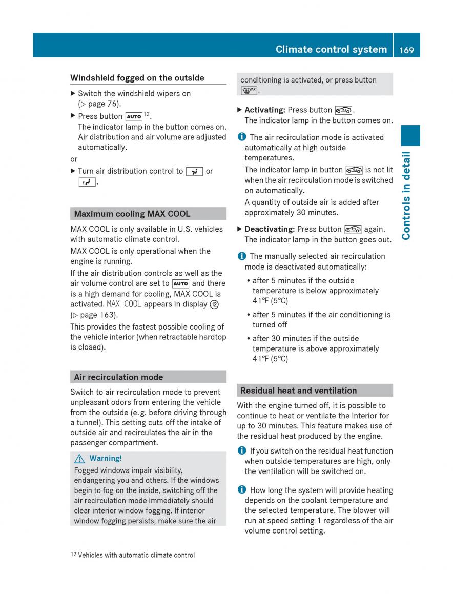 Mercedes Benz SLK R171 owners manual / page 171