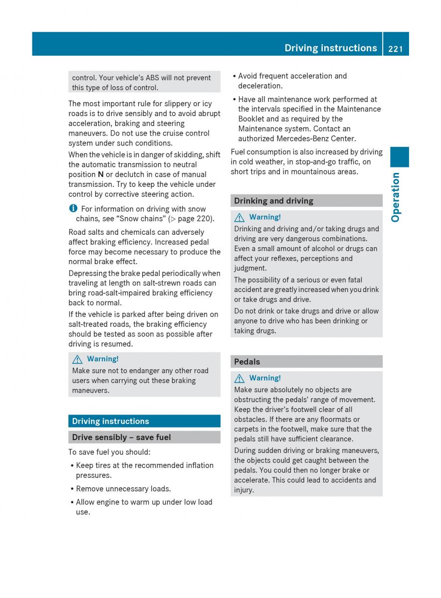 Mercedes Benz SLK R171 owners manual / page 223