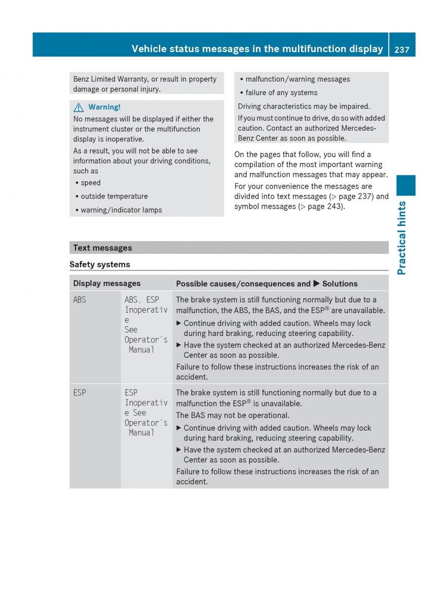 Mercedes Benz SLK R171 owners manual / page 239