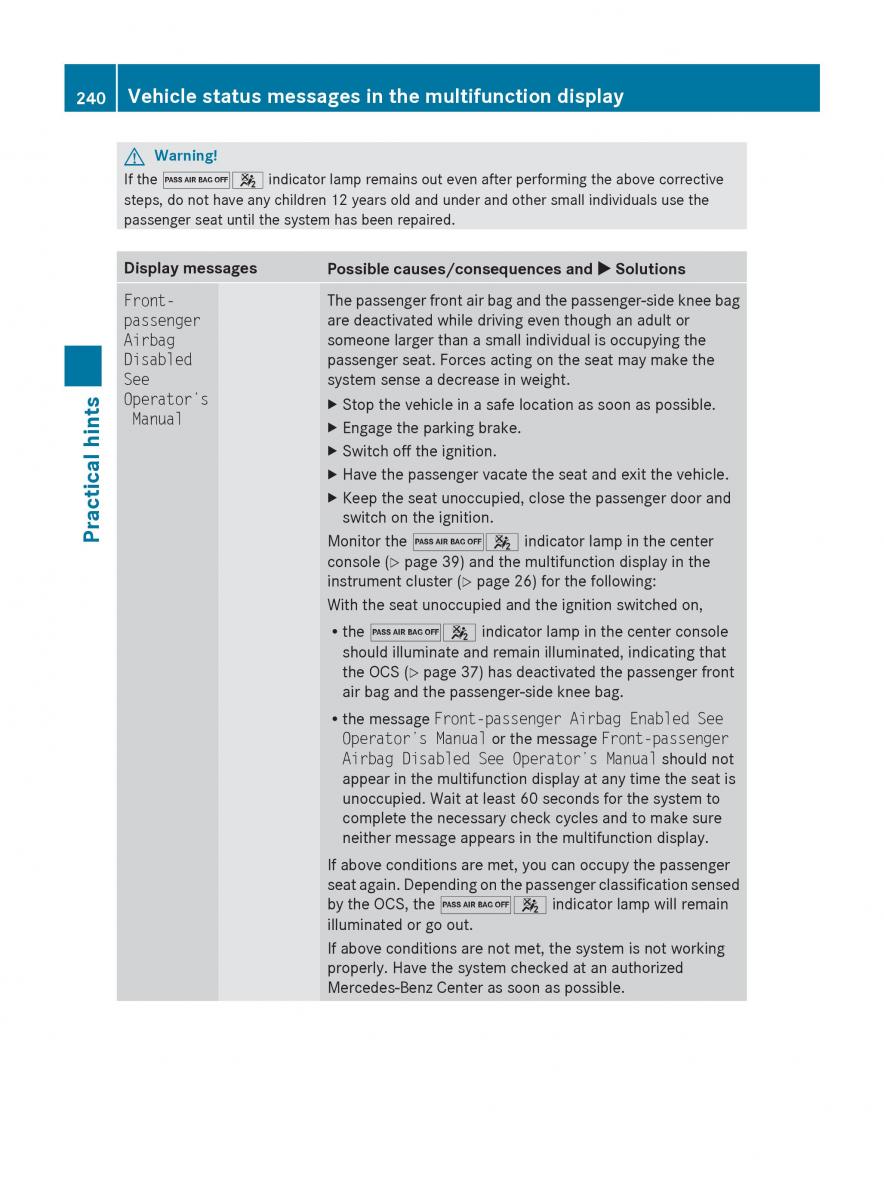 Mercedes Benz SLK R171 owners manual / page 242