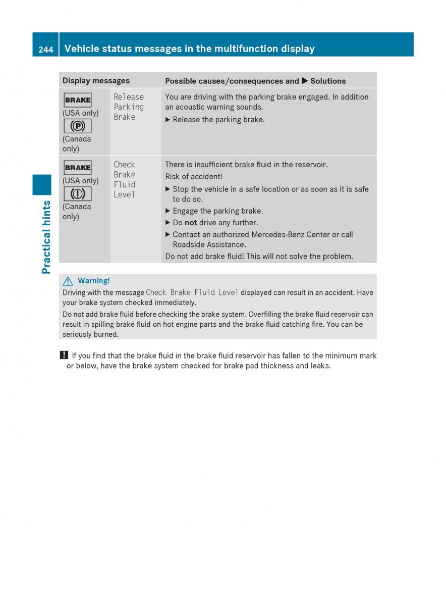 Mercedes Benz SLK R171 owners manual / page 246