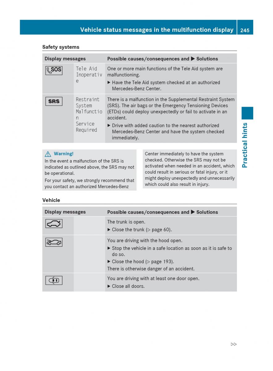 Mercedes Benz SLK R171 owners manual / page 247