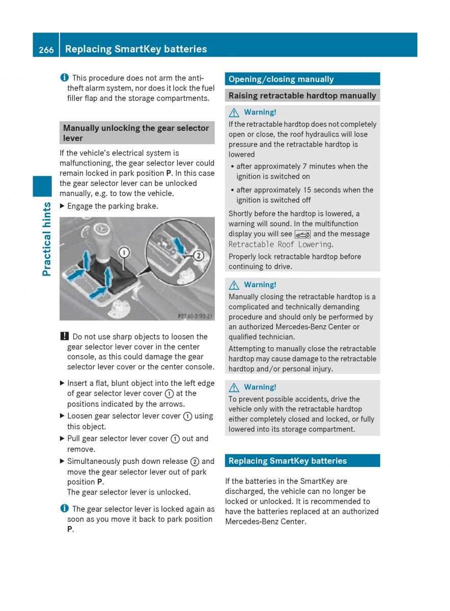 Mercedes Benz SLK R171 owners manual / page 268