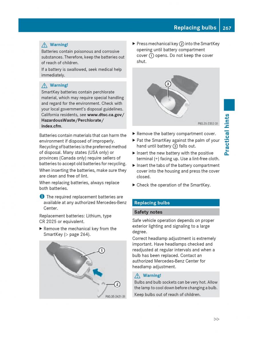 Mercedes Benz SLK R171 owners manual / page 269