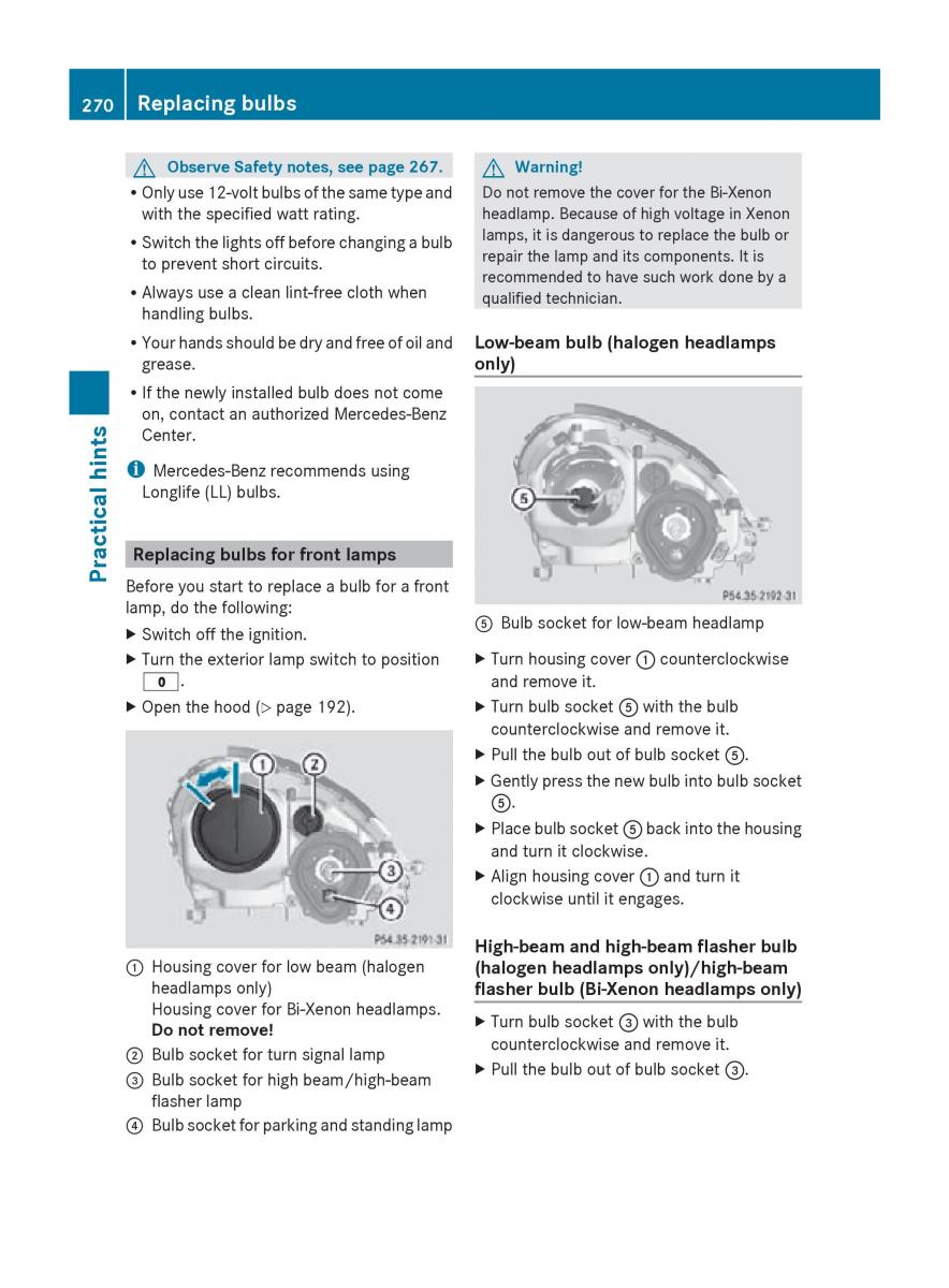 Mercedes Benz SLK R171 owners manual / page 272