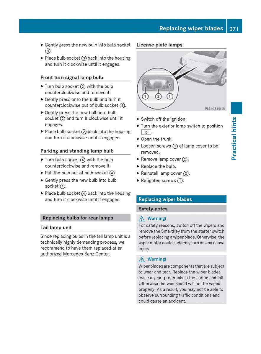 Mercedes Benz SLK R171 owners manual / page 273