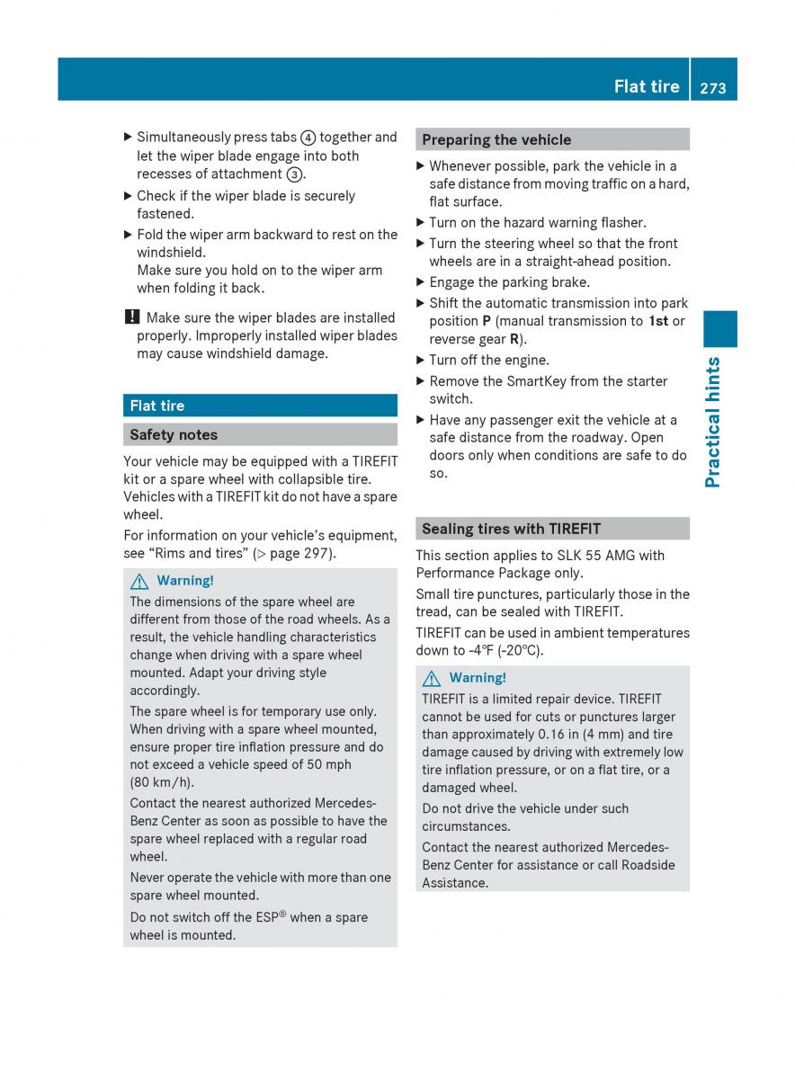 Mercedes Benz SLK R171 owners manual / page 275