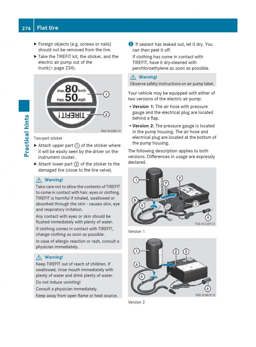 Mercedes Benz SLK R171 owners manual / page 276