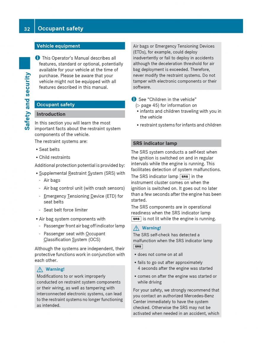 Mercedes Benz SLK R171 owners manual / page 34