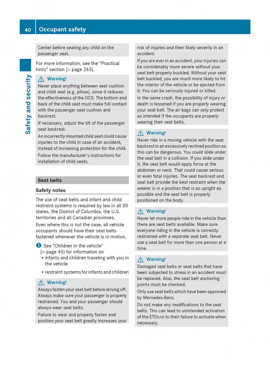 Mercedes Benz SLK R171 owners manual / page 42