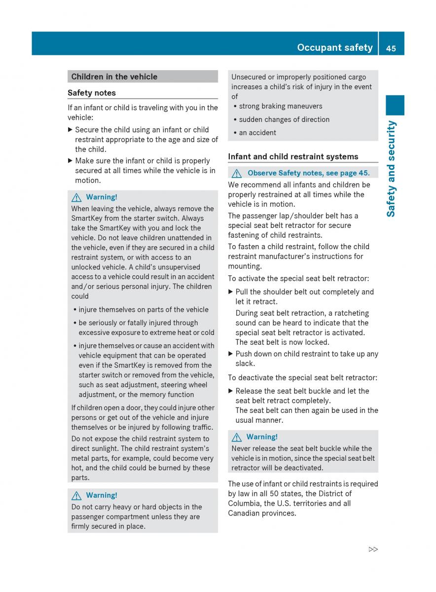 Mercedes Benz SLK R171 owners manual / page 47