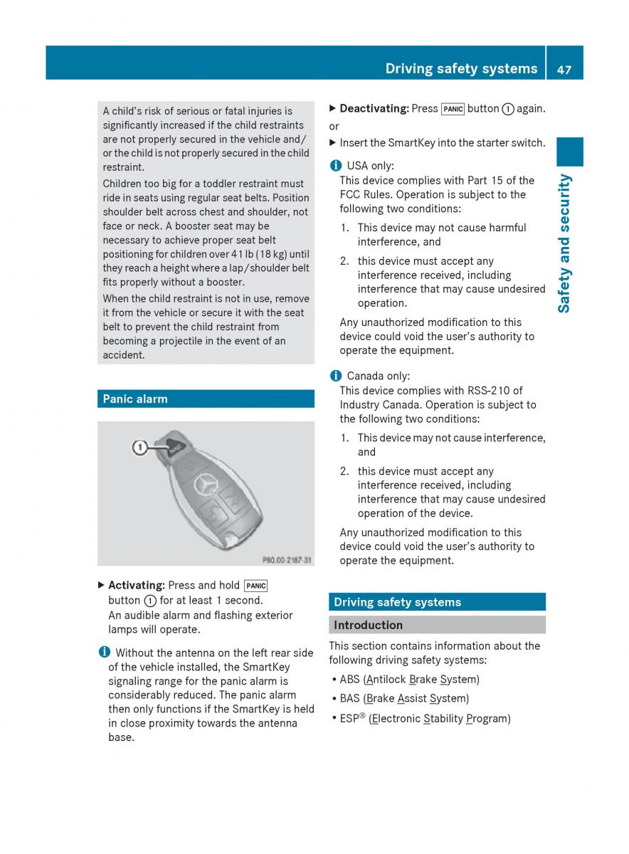 Mercedes Benz SLK R171 owners manual / page 49