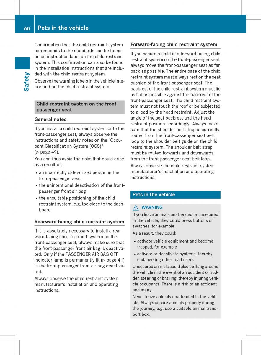 Mercedes Benz SLK R172 owners manual / page 62