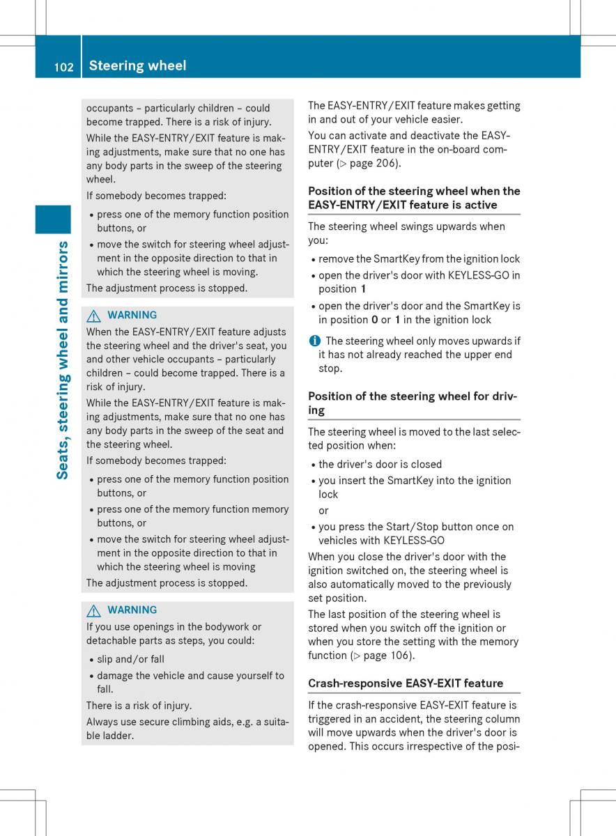 Mercedes Benz SLK R172 owners manual / page 104