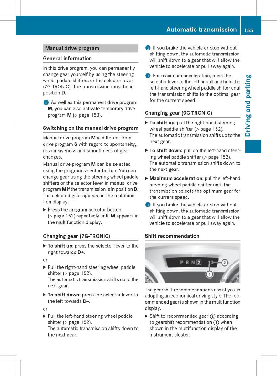 Mercedes Benz SLK R172 owners manual / page 157