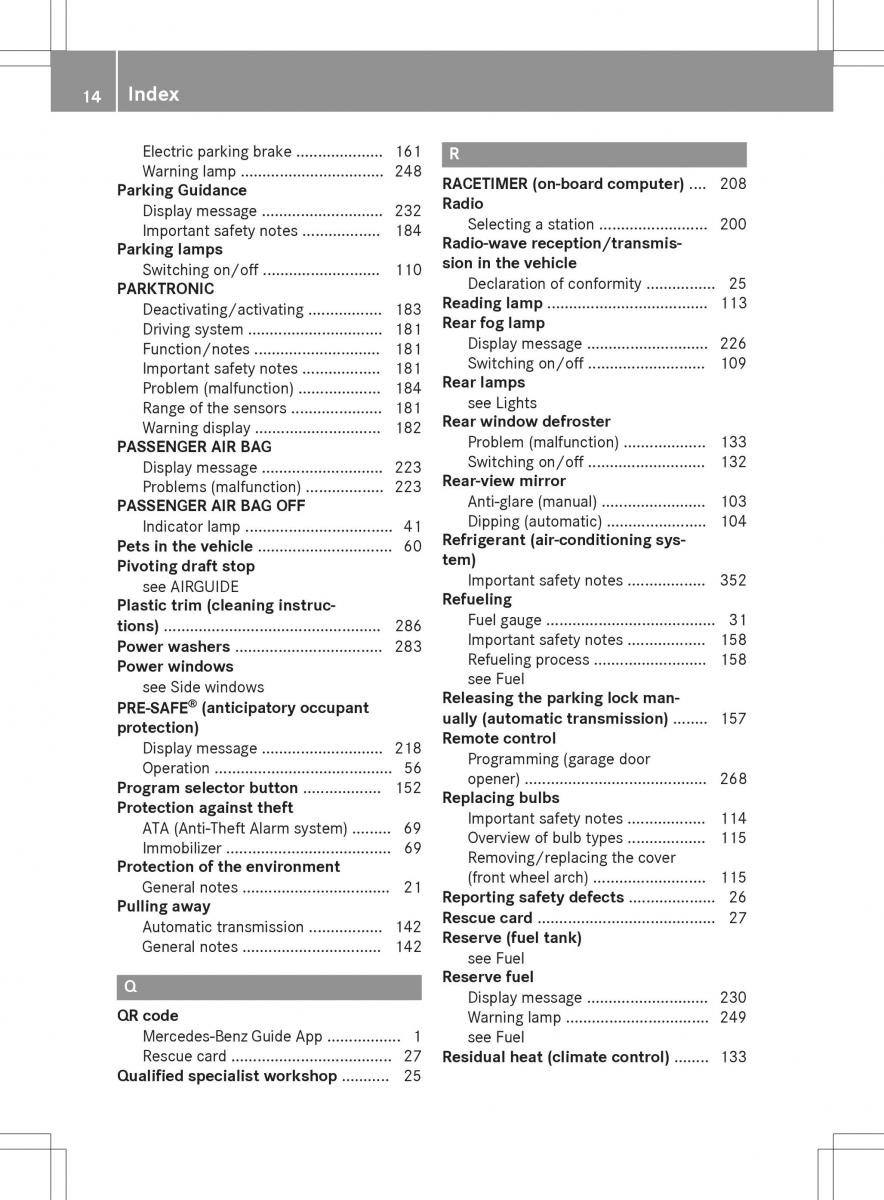 Mercedes Benz SLK R172 owners manual / page 16