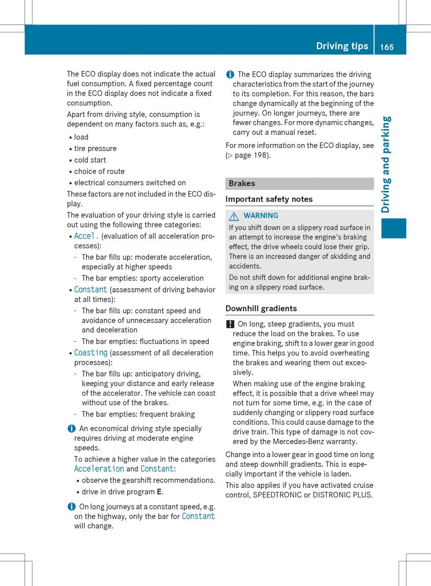 Mercedes Benz SLK R172 owners manual / page 167