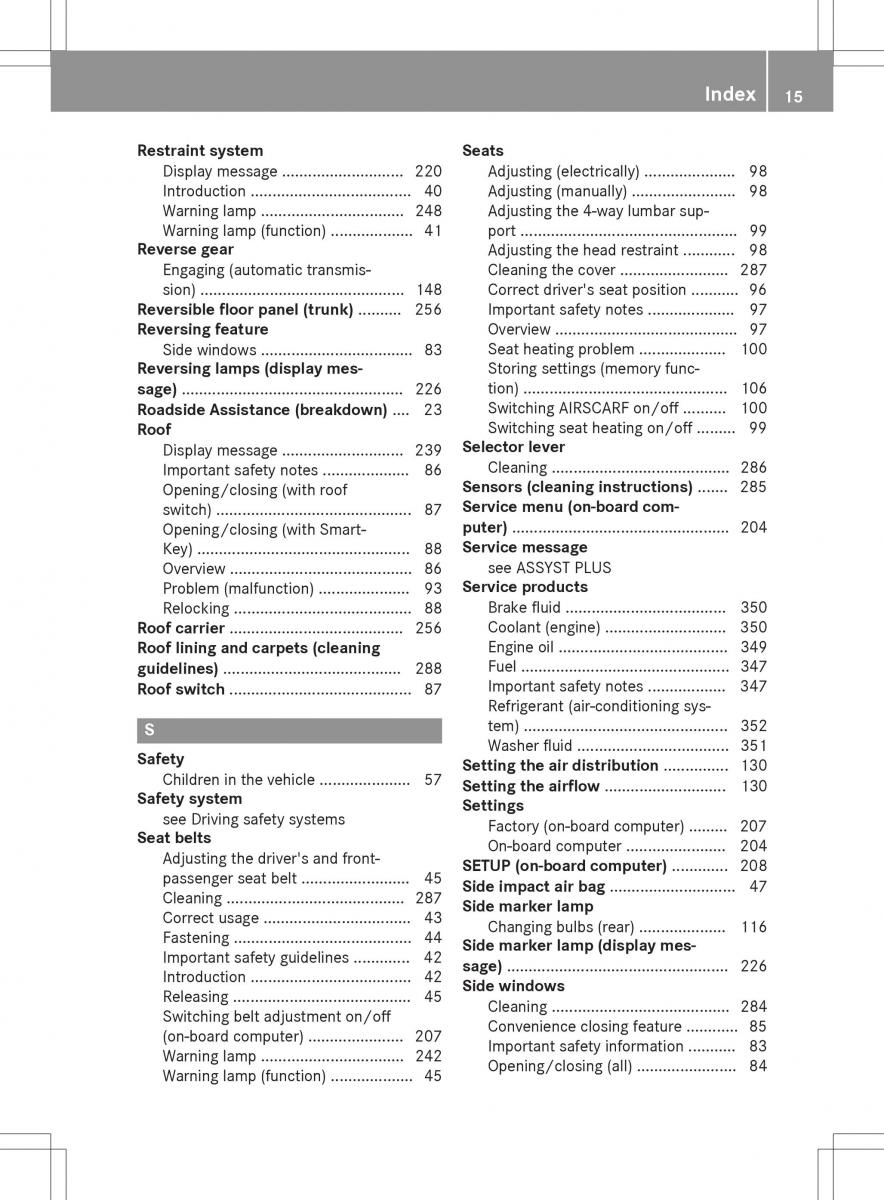 Mercedes Benz SLK R172 owners manual / page 17