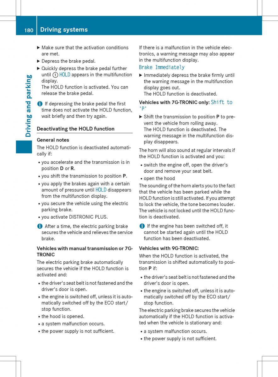 Mercedes Benz SLK R172 owners manual / page 182