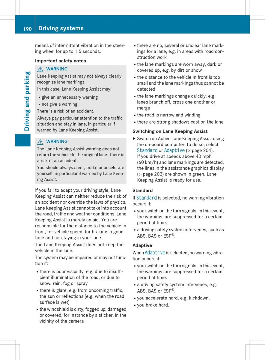 Mercedes Benz SLK R172 owners manual / page 192