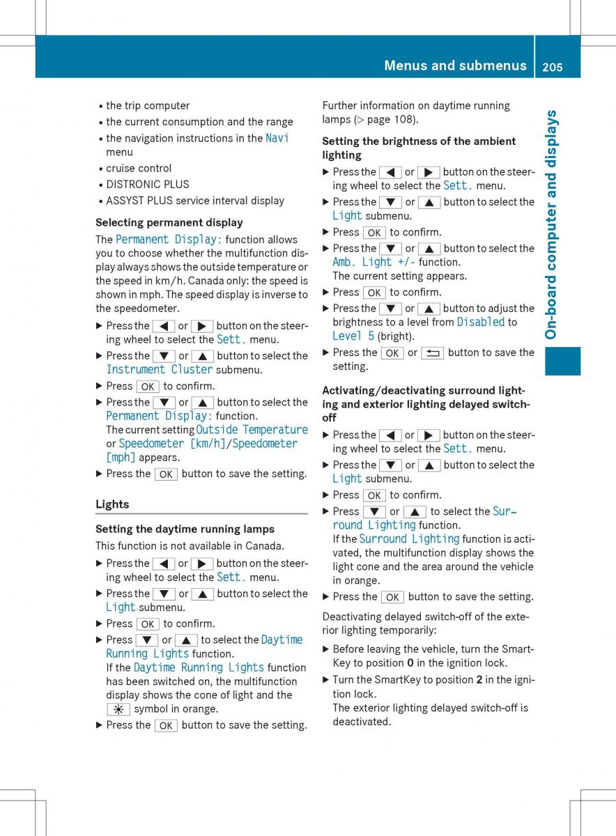 Mercedes Benz SLK R172 owners manual / page 207