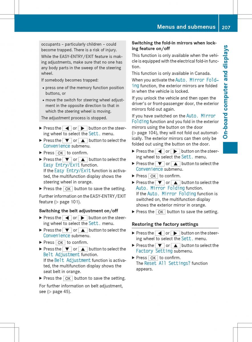 Mercedes Benz SLK R172 owners manual / page 209