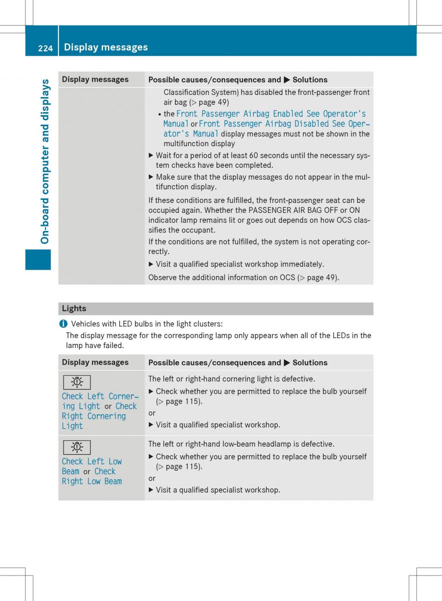 Mercedes Benz SLK R172 owners manual / page 226