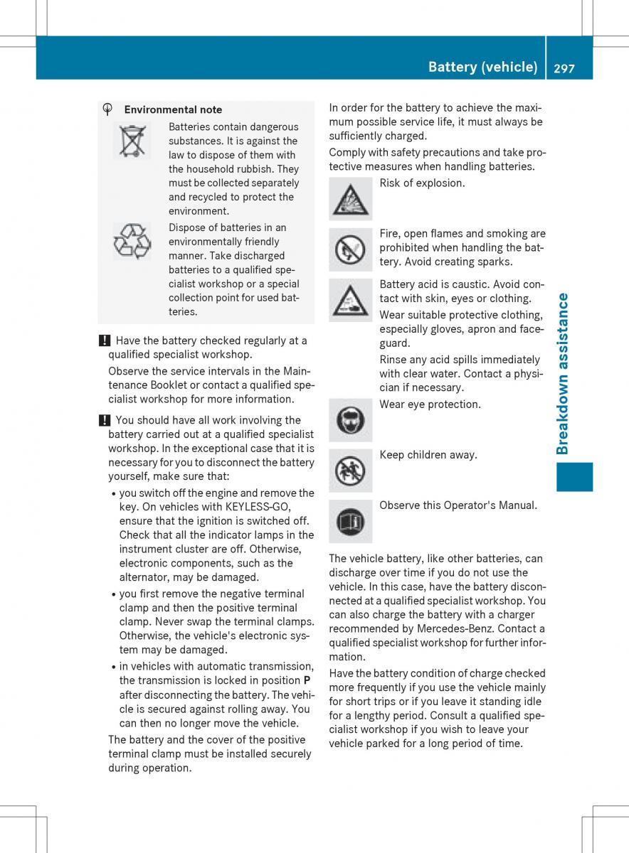 Mercedes Benz SLK R172 owners manual / page 299