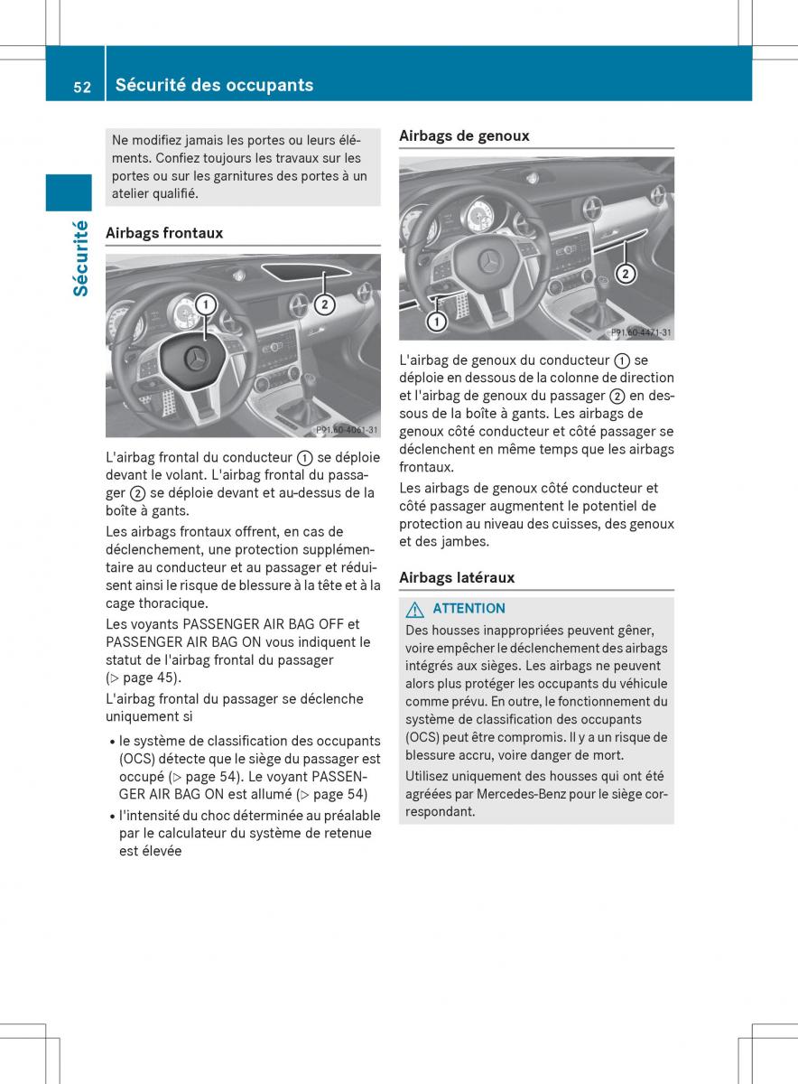 Mercedes Benz SLK R172 manuel du proprietaire / page 54