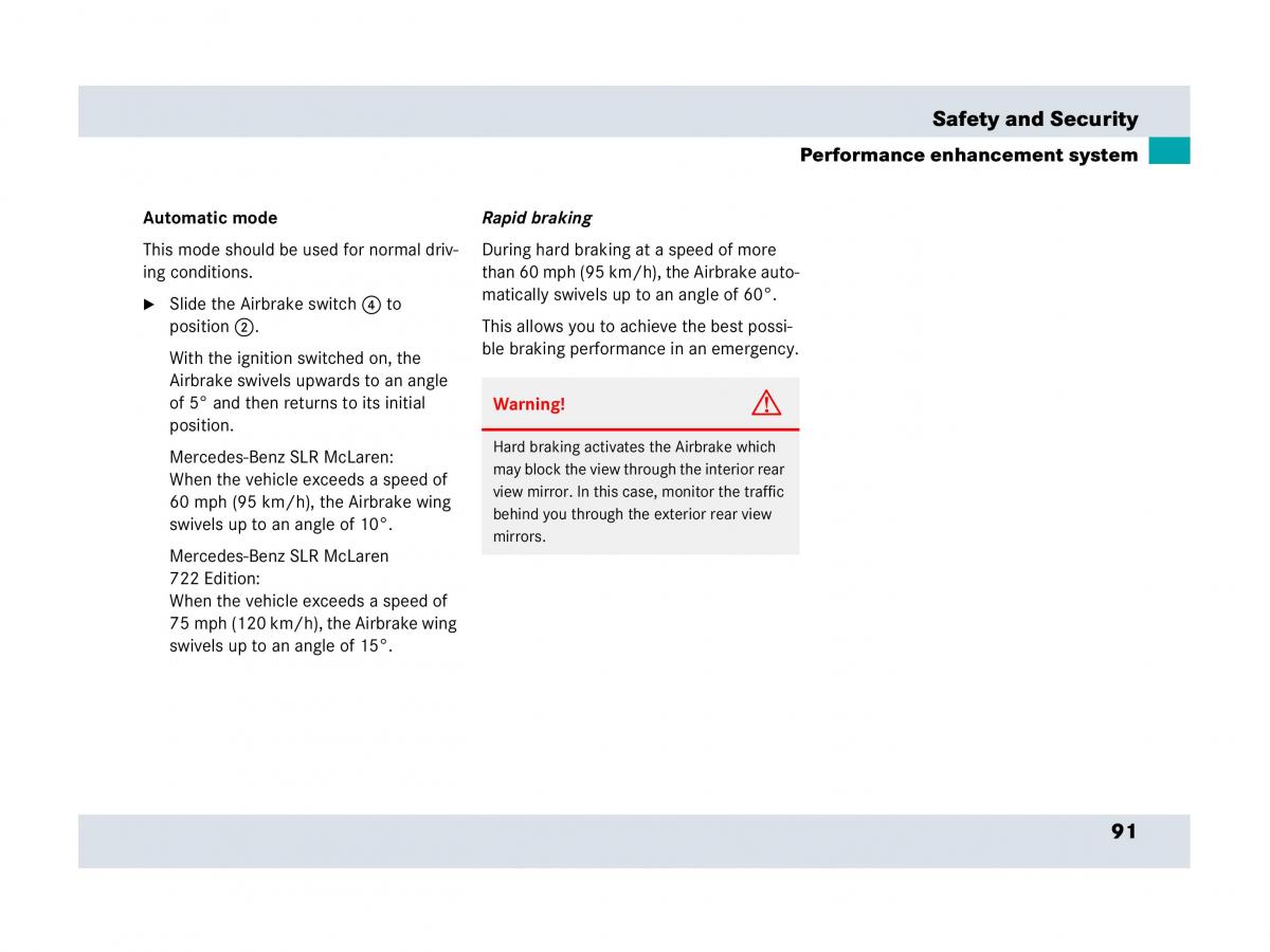 Mercedes Benz SLR McLaren R199 owners manual / page 92