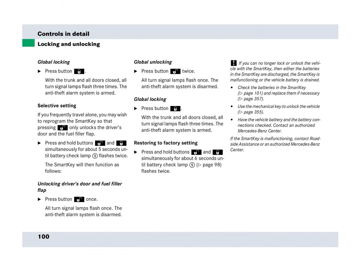 Mercedes Benz SLR McLaren R199 owners manual / page 101