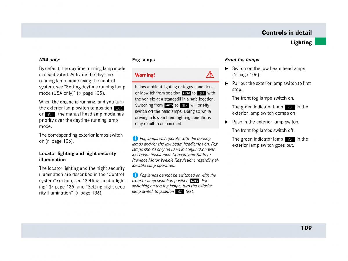 Mercedes Benz SLR McLaren R199 owners manual / page 110