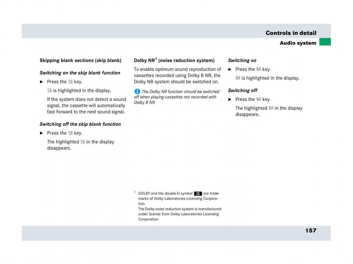 Mercedes Benz SLR McLaren R199 owners manual / page 158