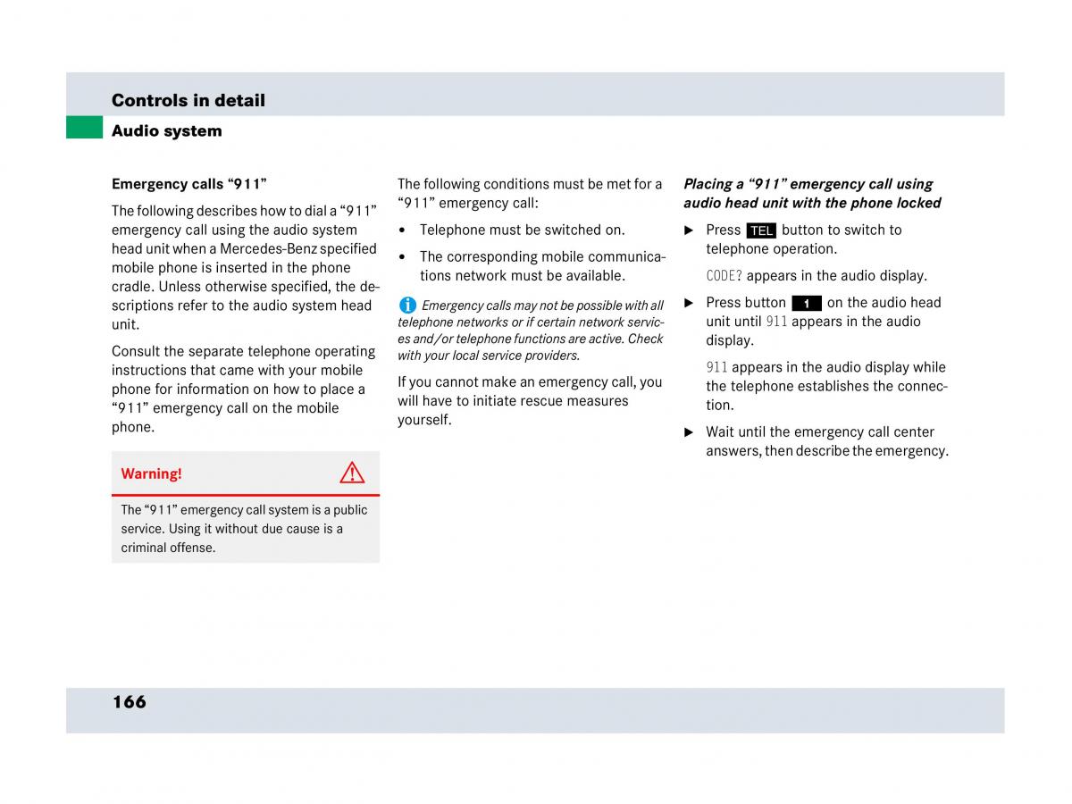 Mercedes Benz SLR McLaren R199 owners manual / page 167