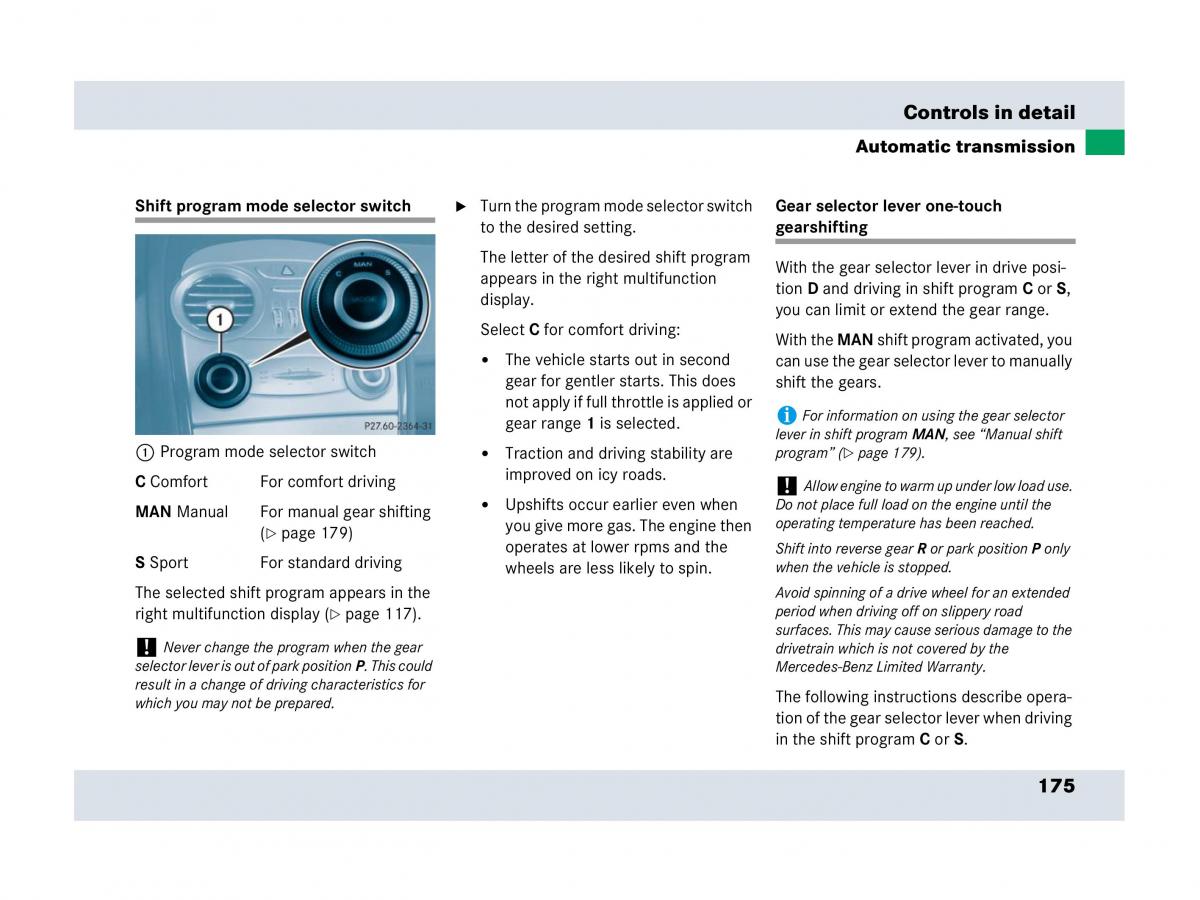 Mercedes Benz SLR McLaren R199 owners manual / page 176