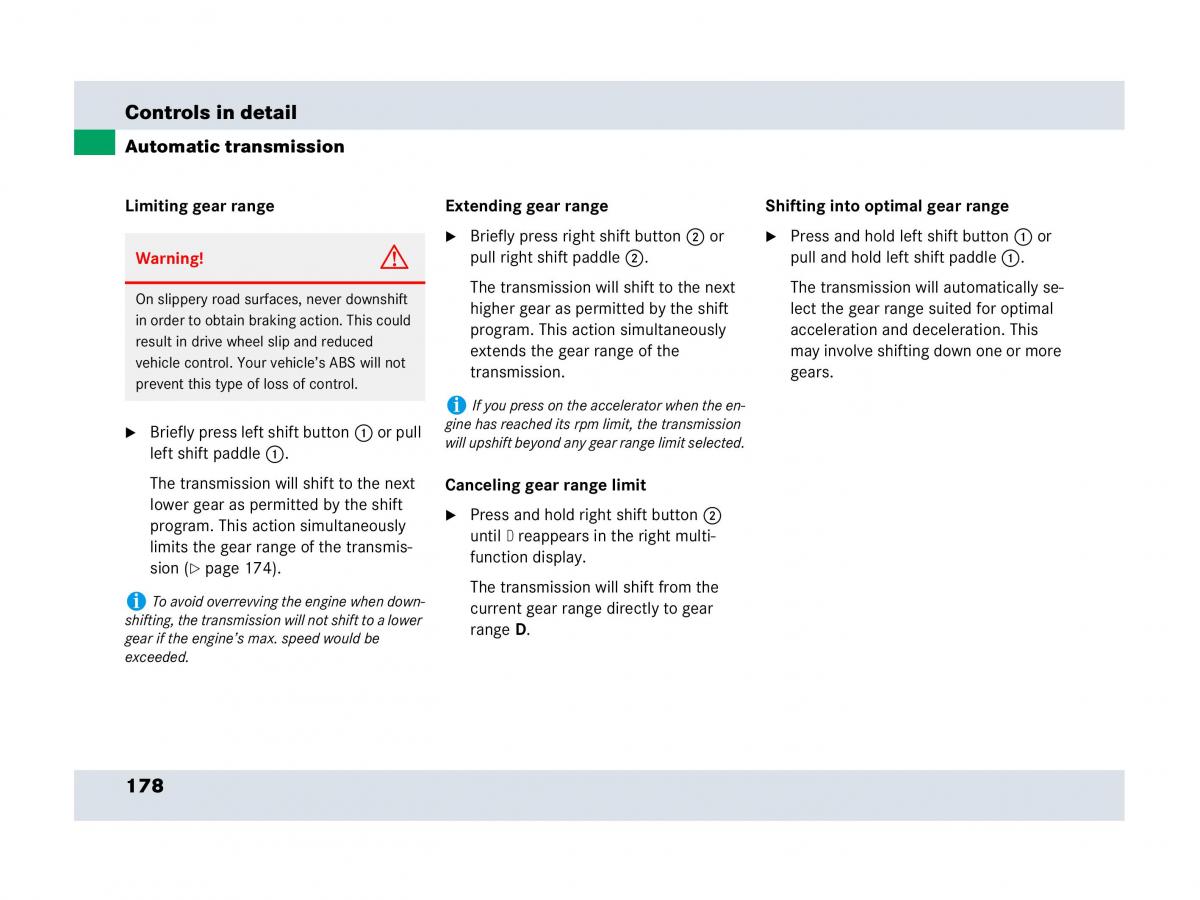 Mercedes Benz SLR McLaren R199 owners manual / page 179