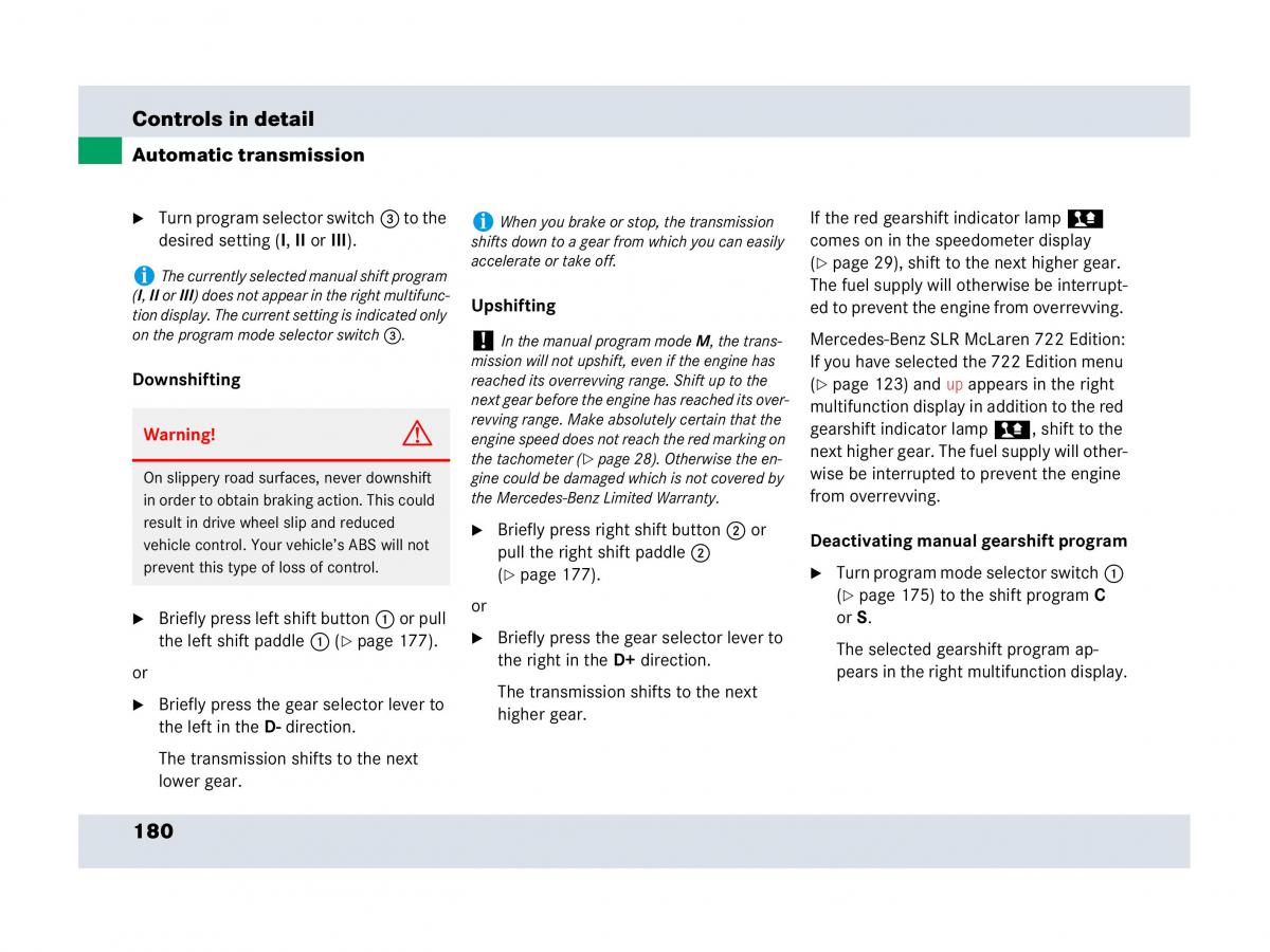 Mercedes Benz SLR McLaren R199 owners manual / page 181
