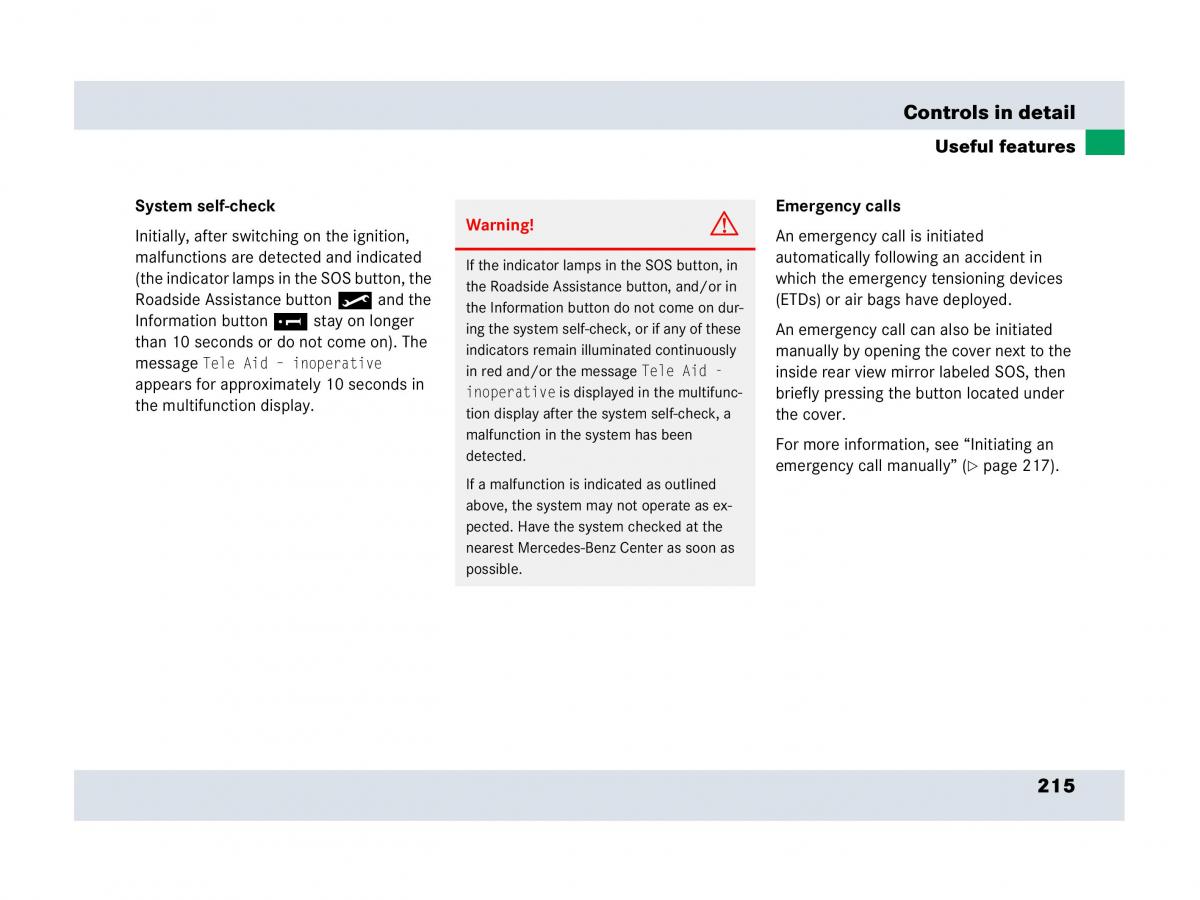 Mercedes Benz SLR McLaren R199 owners manual / page 216