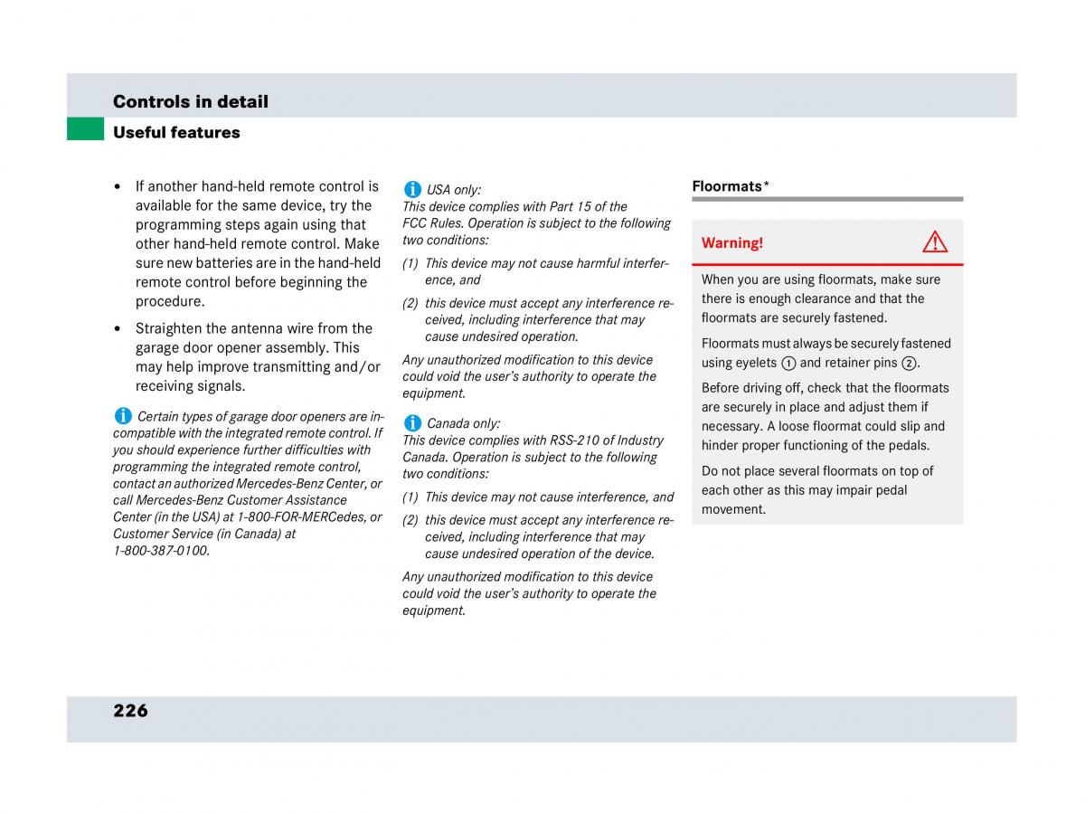 Mercedes Benz SLR McLaren R199 owners manual / page 227