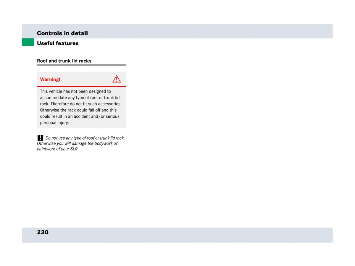 Mercedes Benz SLR McLaren R199 owners manual / page 231