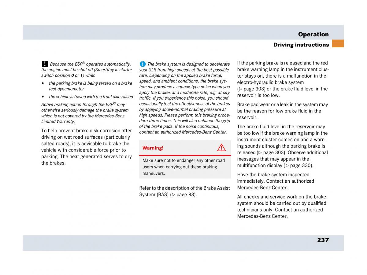 Mercedes Benz SLR McLaren R199 owners manual / page 238