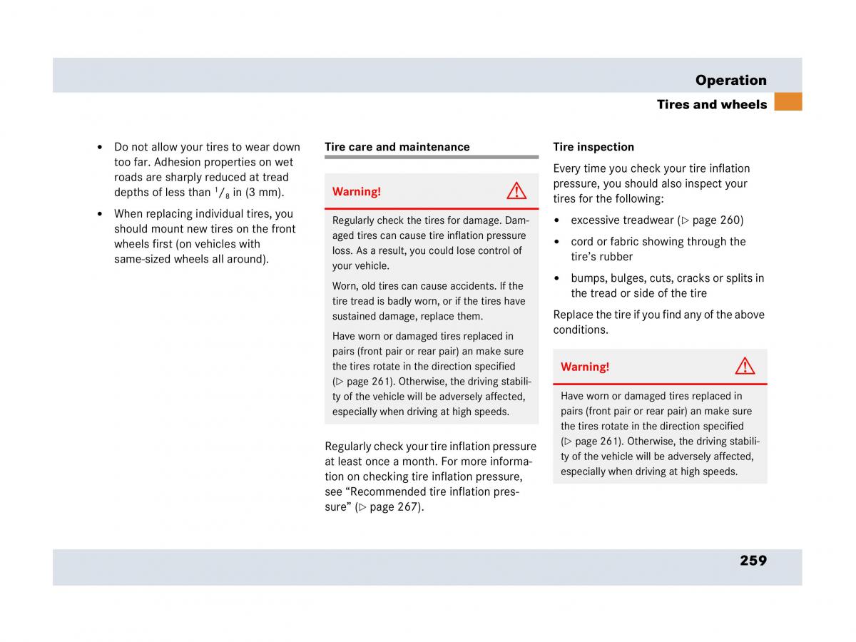 Mercedes Benz SLR McLaren R199 owners manual / page 260