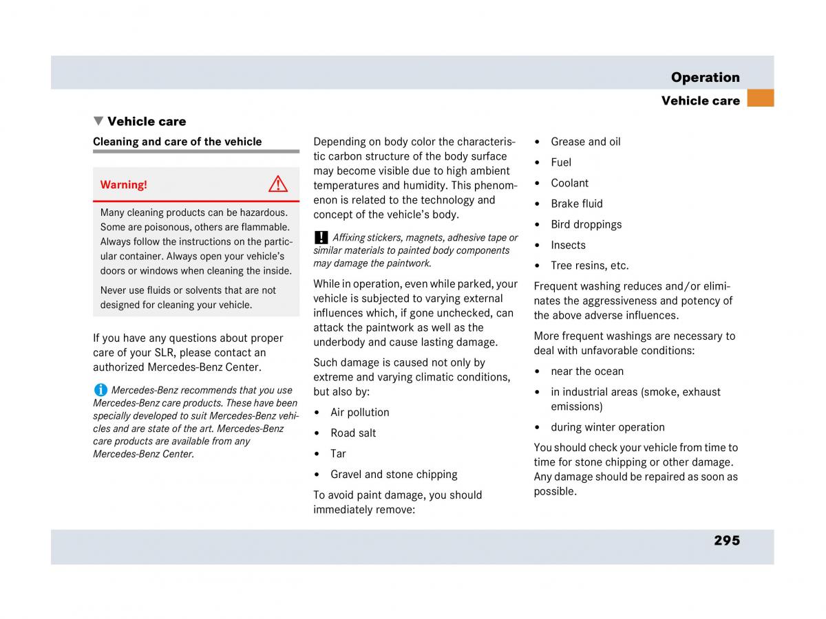 Mercedes Benz SLR McLaren R199 owners manual / page 296