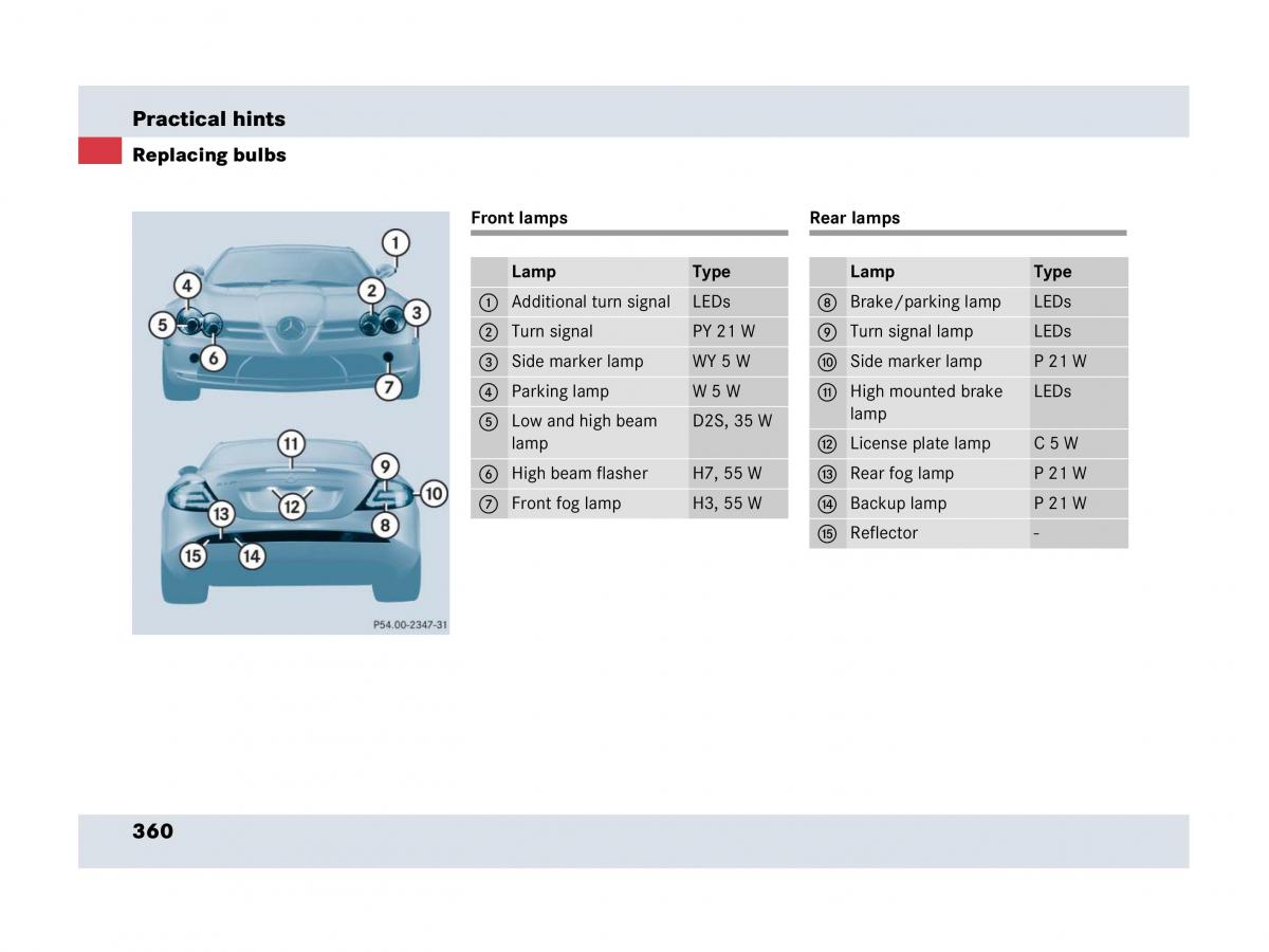 Mercedes Benz SLR McLaren R199 owners manual / page 361