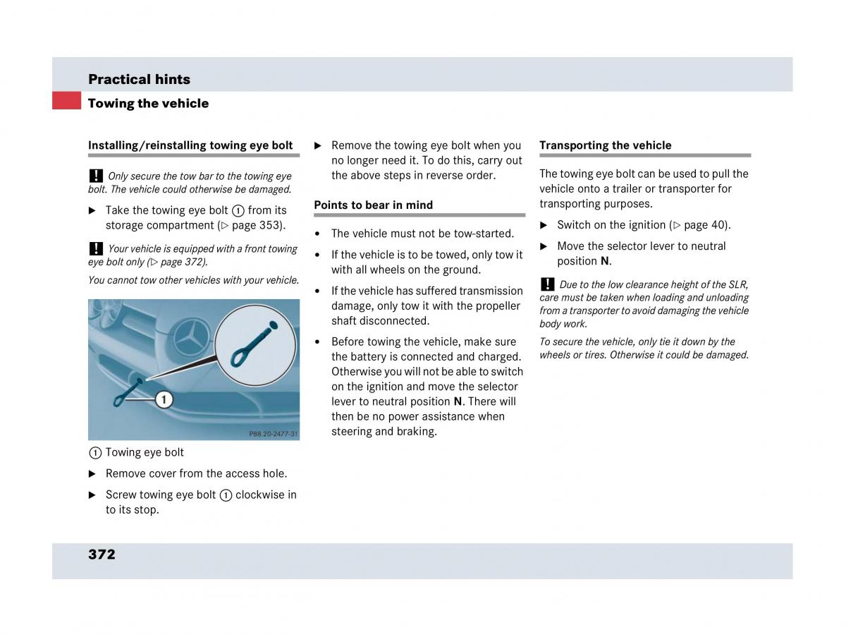 Mercedes Benz SLR McLaren R199 owners manual / page 373